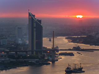 City skyline water boat sunset 2 - fedot sychkov free wallpaper for desktop