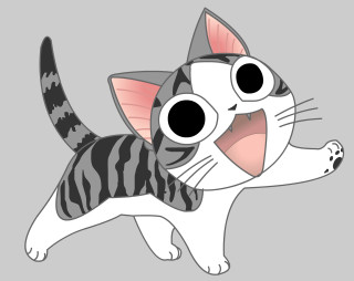 Cartoon cat big eyes striped - one leg free wallpaper