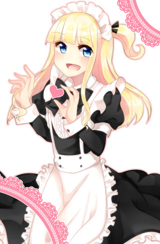 Maid heart pink ribbon woman - free neon wallpaper