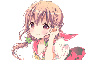 Girl longhair pinkdress greenflower anime - a green flower free wallpaper