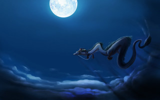 Dragon flying sky full moon - arthur pan free wallpaper
