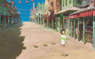Cartoon boy storefront string lights - ghibli free wallpaper