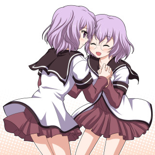 Girls hugging school uniforms close - computer graphic free wallpaper for tablet