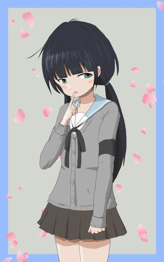 Girl skirt gray shirt bowtie - character portrait free wallpaper