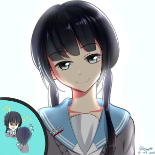 Girl black hair blue shirt - a manga drawing free wallpaper for tablet