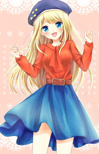 Blonde girl blue skirt red - her head free wallpaper for mobile