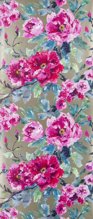 Floral print pink flowers gray - a watercolor painting free wallpaper