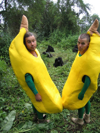Banana costume people woods holding - hand free wallpaper for mobile