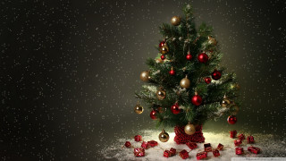 Christmas tree presents snow falling - a snowy day free wallpaper