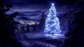 Christmas tree snowy landscape night - evgeny lushpin free wallpaper