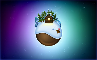 Small house hill christmas tree - a sleigh free wallpaper for desktop