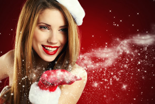Woman santa hat doughnut smiling - behance hd free wallpaper