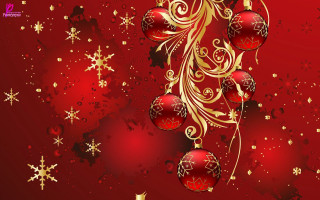 Red gold christmas background ornaments - ornament free wallpaper