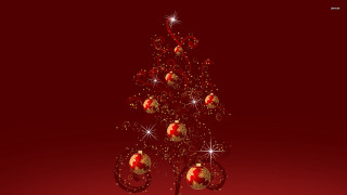 Red christmas tree gold ornaments - folk art free wallpaper