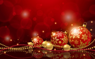 Red christmas background ornaments gold - a shiny surface free wallpaper for desktop