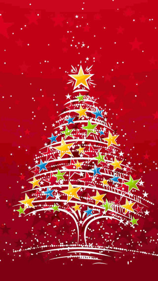 Christmas tree stars red background 4 - free christmas wallpaper for mobile