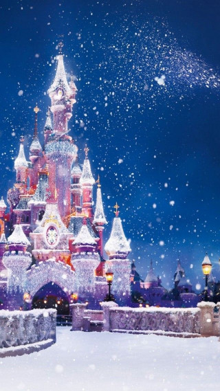 Castle clock snow night snowfall 2 - snow free wallpaper for mobile