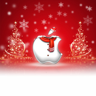 Red white christmas card snowman - face free wallpaper for tablet