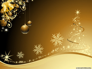 Christmas tree gold ornaments snowflakes - star and swirls free wallpaper for desktop