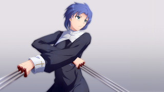 Blue hair swords white shirt - heroic free wallpaper