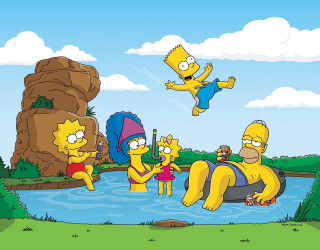 Simpsons characters hanging out river - a cartoon free wallpaper