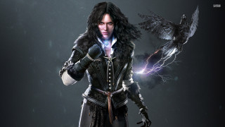 Woman holding bird sword lightning - above her free wallpaper for desktop