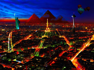 City night statue liberty pyramid - the building free wallpaper for desktop