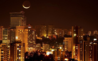City skyline crescent moon nighttime - hurufiyya free wallpaper for desktop