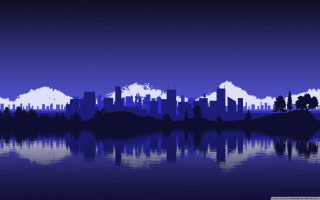 City skyline lake trees nighttime - a lake and trees free wallpaper
