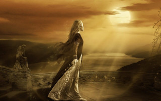 Woman ferriswheel dress beach mountains - a ferris free wallpaper