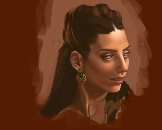 Woman ponytail earrings head painting - a digital painting free wallpaper