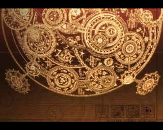 Steampunk clocktower gears magiccircle pentagram - a red wall free wallpaper for desktop