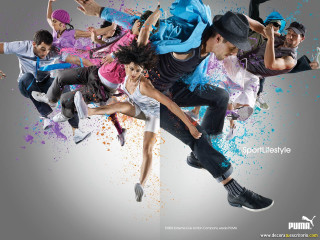 Dancing people colored paint splatters - a man in a hat free wallpaper