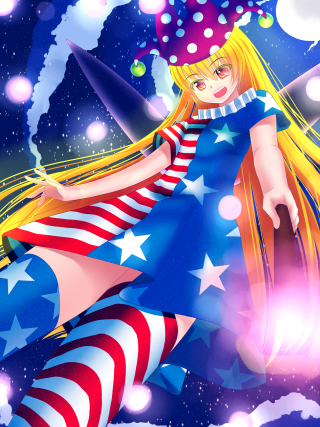 Cartoon girl patriotic outfit flying - hat free wallpaper for mobile