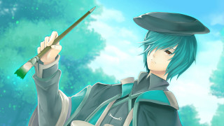 Man blue hair stick hat - a feather free wallpaper