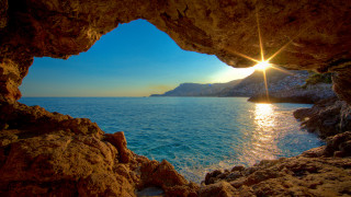 Ocean cave sunset dawn sunshine - the window free wallpaper for desktop