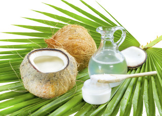 Coconut oil cut coconut palm - product photography free wallpaper