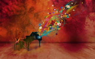 Colorful painting piano person sitting - abstract brush stroke free wallpaper for desktop