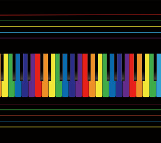 Colorful piano keyboard black background - a computer rendering free wallpaper for tablet