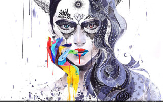 Woman face painted birds nose - tristan eaton free wallpaper