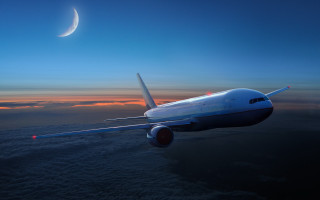 Plane flying sky crescent background - space art free wallpaper