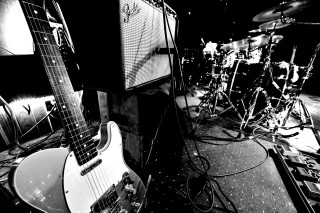 Black white guitar drums recording - photo of a guitar free wallpaper