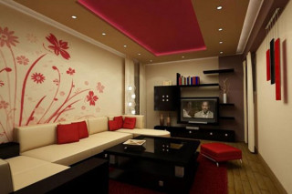 Living room couch television red - center area free wallpaper