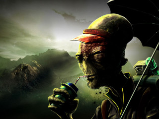 Man hat cigarette umbrella mountain - an umbrella in front free wallpaper