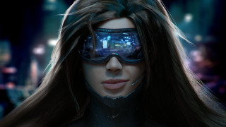 Futuristic woman helmet goggles city - cedric peyravernay free wallpaper