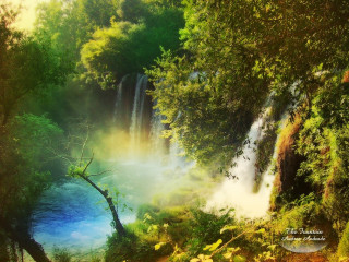 Waterfall forest rainbow sky river - a rainbow in the sky above free wallpaper
