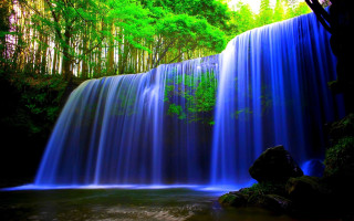 Waterfall blue trees forest nature - a blue water free wallpaper
