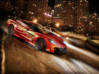 Red sports car city street 3 - city background free wallpaper for desktop