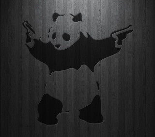 Panda bear gun wooden background - its hand free wallpaper for tablet