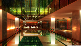 Indoor swimming pool green red - ambient lighting free wallpaper